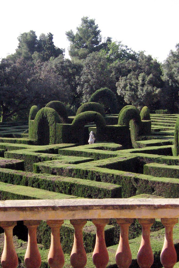 A view of the ornamental maze in the Parc del Laberint d'Horta in Barcelona. From Wikipedia commons.