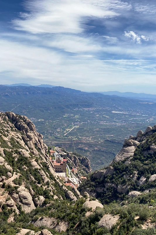 A photo of the Monastery of Montserrat, seen from the trail that leads up to the peak of the Miranda (or lookout) of Sant Jeroni. 